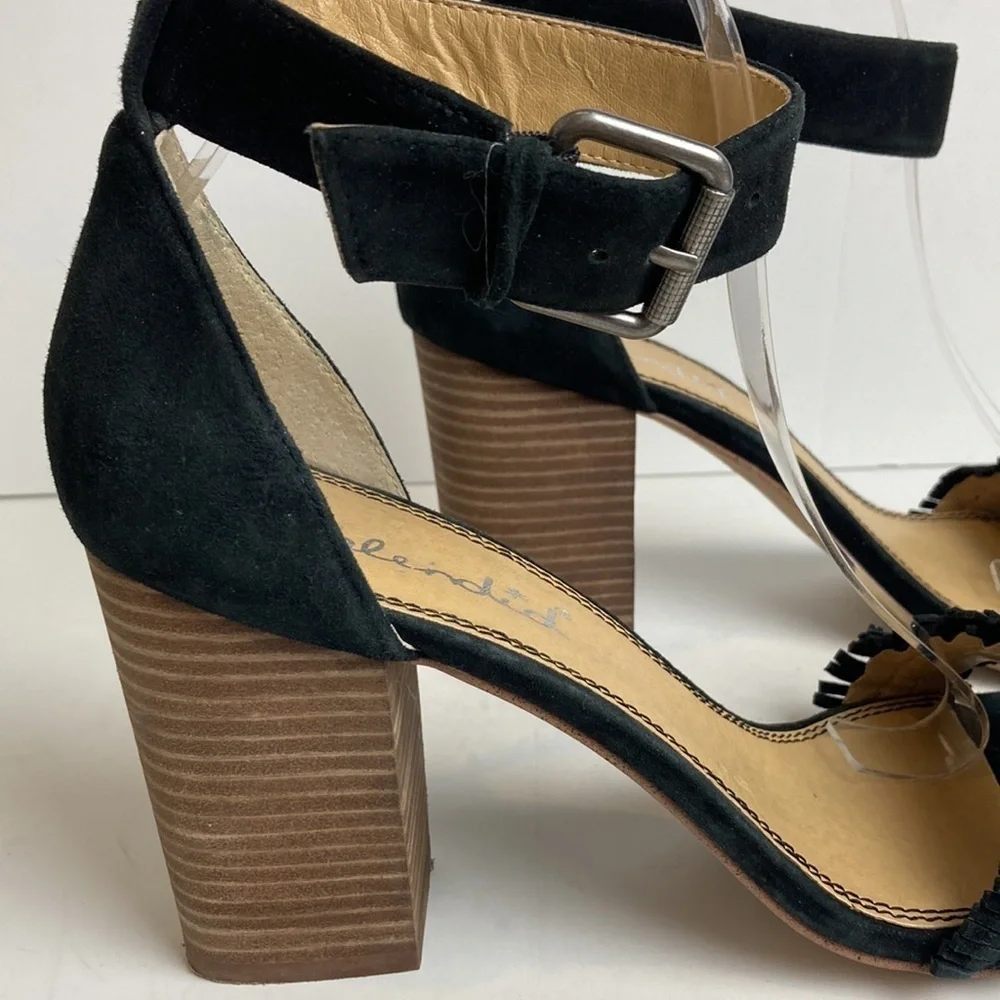 SPLENDID Black Suede Jakey Ankle Strap Block Heel Sandals 10 sexy party cocktail
